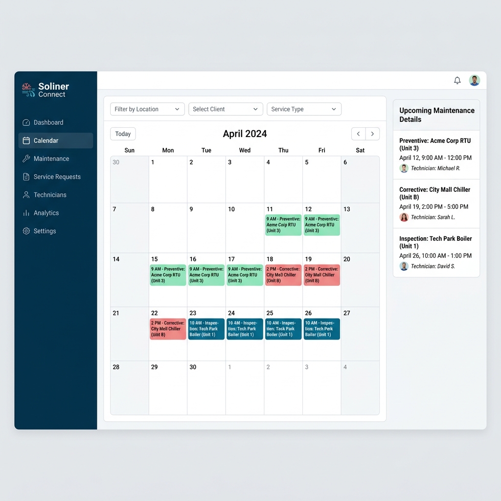 Soliner Connect - Calendario de mantenimientos